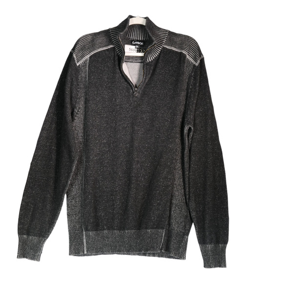 Carbon Knit Sweater Mens XXL Heathered Gray Ribbed Mock Neck 1/4 Zip Slim Fit - Picture 1 of 8